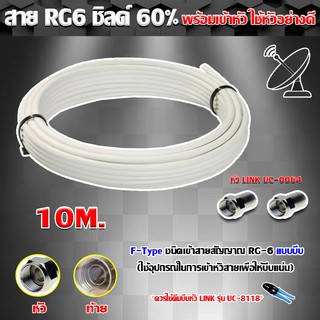 สาย RG6 ชิลด์60% สีขาว ดาวเทียม 10-50 เมตร พร้อมเข้าหัวแบบบีบ ยี่ห้อ link