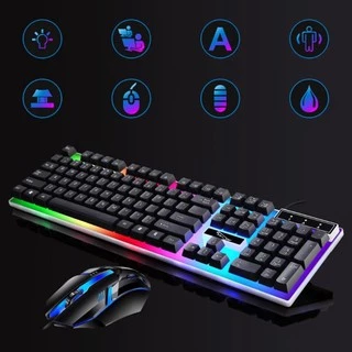 RGB gaming keyboard+Mouse คีย์บอร์ดเล่นเกมส์ คีย์บอร์ดมีไฟรุ่น spotlight leopard G21 คีย์บอร์ดสีขาว แถมฟรี เม้าส์เกมมิ่ง