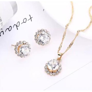 TANITTgems ชุดเครื่องประดับเพชรขนาด3กะรัตล้อมเพชรคริสตัลแท้