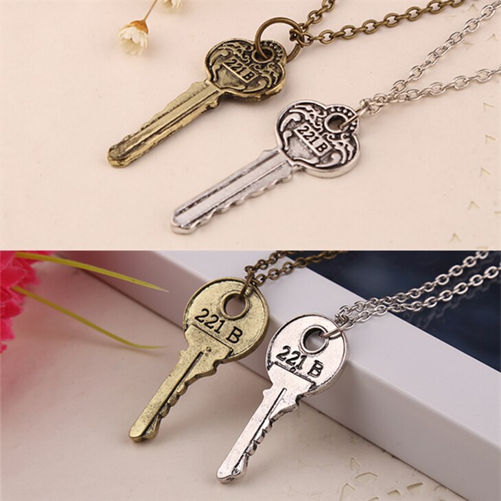 Sherlock Holmes 221B Baker Street Key สร้อยคอ Vintage Antique Bronze เงินสีจี้ Hot Movie เครื่องประด