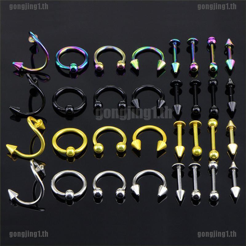 COD 16PCS/Set Stainless Steel Spiral Belly Tongue Bar Ring Eyebrow ...