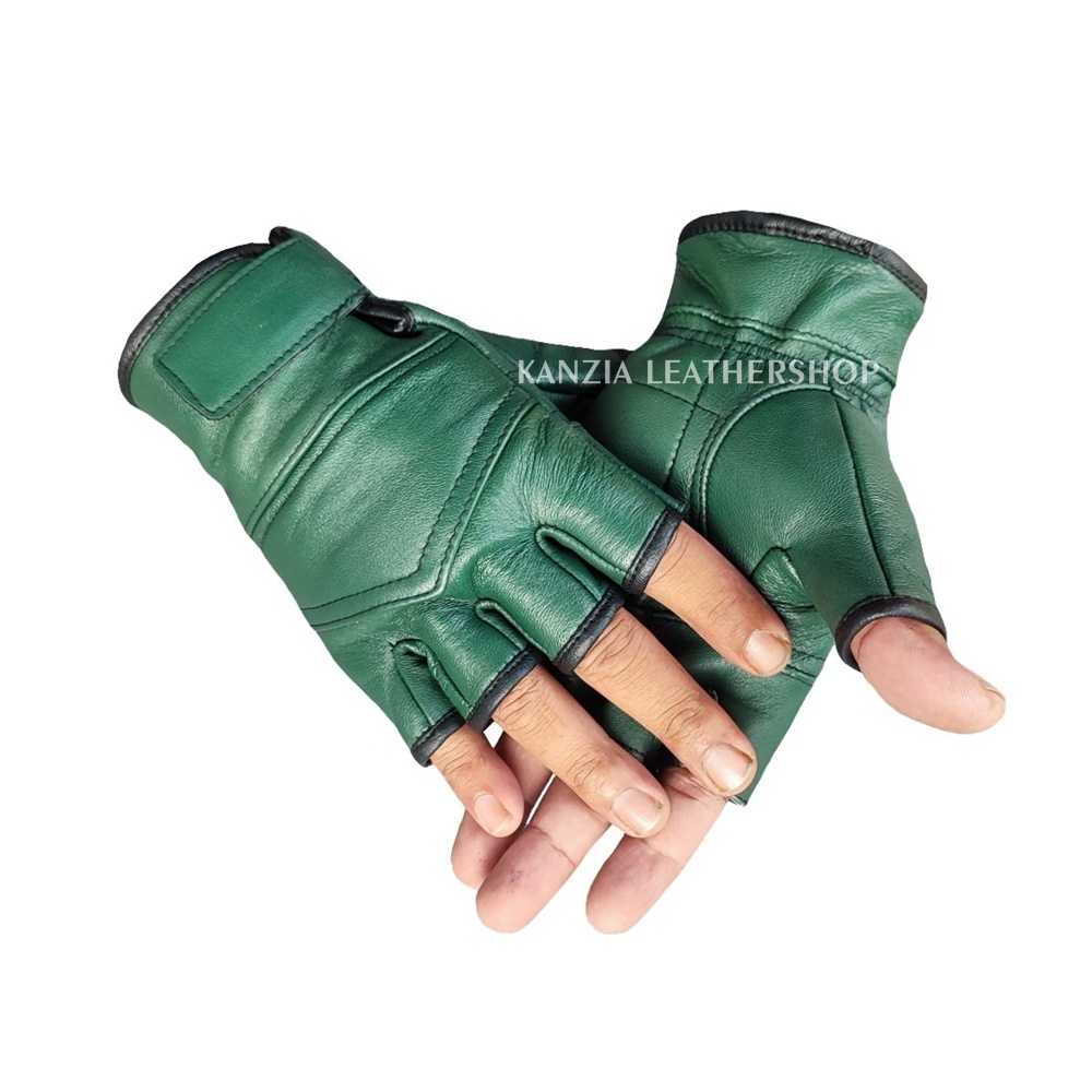 ถุงมือหนังรถจักรยานยนต์ครึ่งนิ้ว Kanzia Leathershop Yana Gloves