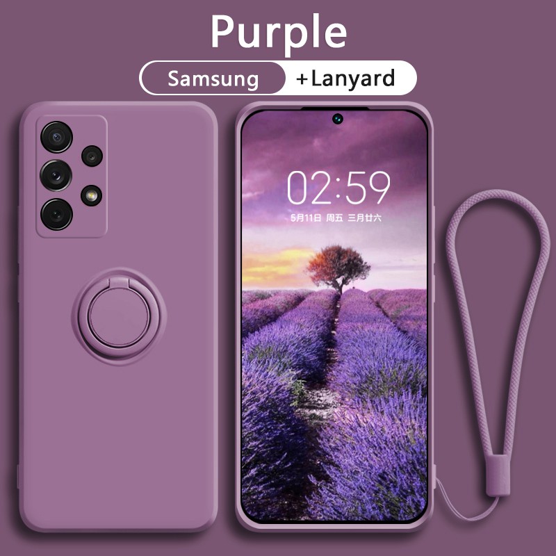 เคส Samsung Galaxy A32 A52 A52s A53 A72 4G 5G สุดหรู Case เคสซิลิโคนเหลวพร้อมที่ใส่แหวนแม่เหล็กเชือกเส้นเล็กฟรีสำหรับ Galaxy ที่วางแหวนที่วางฝาครอบสายคล้องเชือกผู้ถือแม่เหล็ก