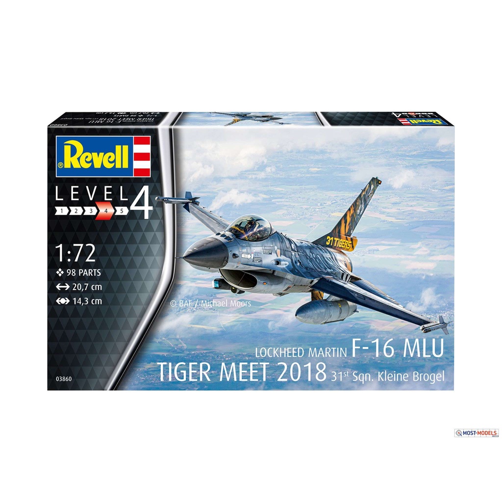 พลาสติก โมเดล ประกอบ REVELL สเกล 1/72  Lockheed Martin F-16 MLU TIGER MEET 2018 'No.31st Sqn. Kleine Brogel' (03160)