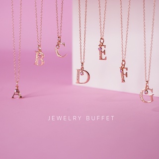 Jewelry Buffet Alphabet จี้ตัวอักษรภาษาอังกฤษ A - Z พร้อมสร้อยคอ เงินแท้ 925 ชุบโรสโกลด์