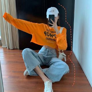 พร้อมส่ง Oversize  2020เสื้อยืดแขนยาวเกาหลี เสื้อผ้าผู้หญิงแฟชั่น เสื้อครอปท็อป เอวลอย เซ็กซี่