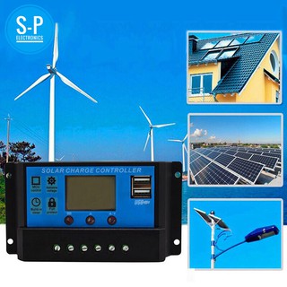 โซล่าชาร์จคอนโทรลเลอร์ solar charger controller รุ่นฮิต 12V/24V PWM มีช่อง usb 2 ช่อง 30A