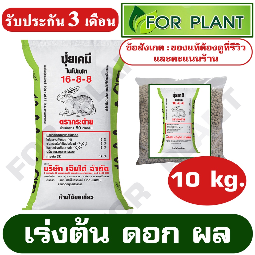 ปุ๋ย ตรากระต่าย/CT สูตร 16-8-8 บรรจุ 10 กิโลกรัม เร่งต้น ดอก ผล