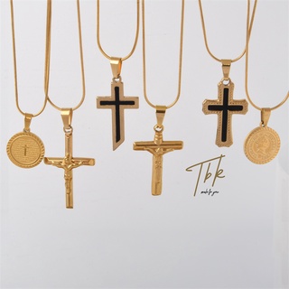 Tbk สร้อยคอทอง 18K จี้ไม้กางเขน เครื่องประดับ สําหรับทุกเพศ 752N