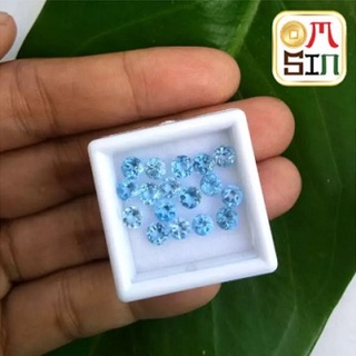 💎A064 ขนาด 4 มิล +- กลม 1 เม็ด พลอย บูล โทปาส กลม สีฟ้าอ่อน BLUE TOPAZ 4x4 mm.+- พลอยธรรมชาติแท้ 100%