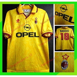 เสื้อกีฬาแขนสั้น ลายทีมชาติมิลาน 1995/1996 AC 95/96 AC Milan BAGGIO 18 สไตล์เรโทร