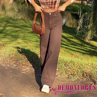 DEMQ-Women Solid Color Trousers Close-Fitting Pants Straight-Leg Pants