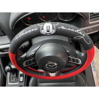 ลิขสิทธิ์แท้ มิกกี้เม้าส์ หุ้มพวงมาลัย รถยนต์ ทำจากผ้า สีดำแดง Mickey Mouse Disney Car Steering Wheel Cover Fabric