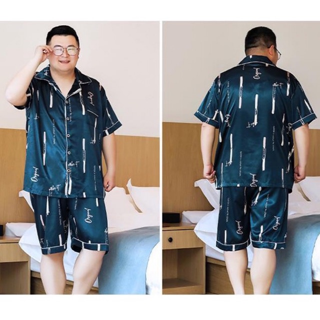 ชุดนอนผู้ชายอ้วน ลายขีดขาว ชุดนอนผู้ชายไซส์ใหญ่