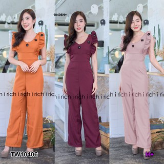 J10406 Jumpsuit จั๊มสูทแขนกุดไหล่ระบายอกปักดอกไม้