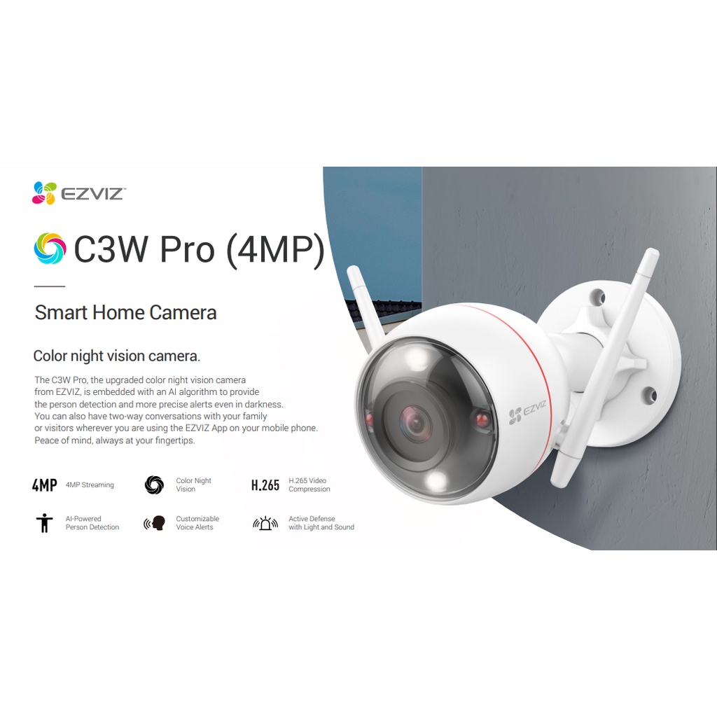 Ezviz C3W C3W PRO 4MPภาพสีตอนกลางคืน มีไมโครโฟนและลำโพงโต้ตอบ - cctvpro ...