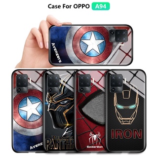  For OPPO A94 Reno 5F A74 A54 2021 Marvel เคสโทรศัพท์ซูเปอร์ฮีโร่เคสกัปตันอเมริกาไอรอนแมนสไปเดอร์แมนกระจกเทมเปอร์ฝาหลัง Cover เคสโทรศัพท์