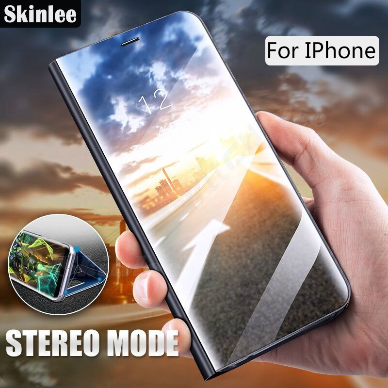 For IPhone 8 Plus 7 Plus Cover Plating Smart Flip Case Clear View