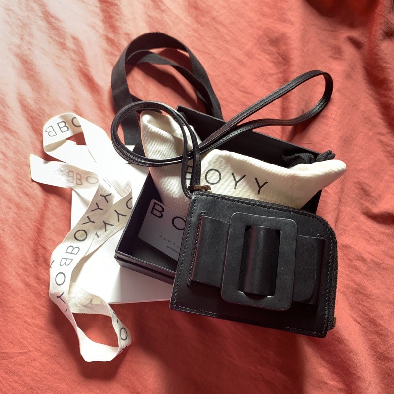 Boyy card holder with strap สีดำ ของแท้