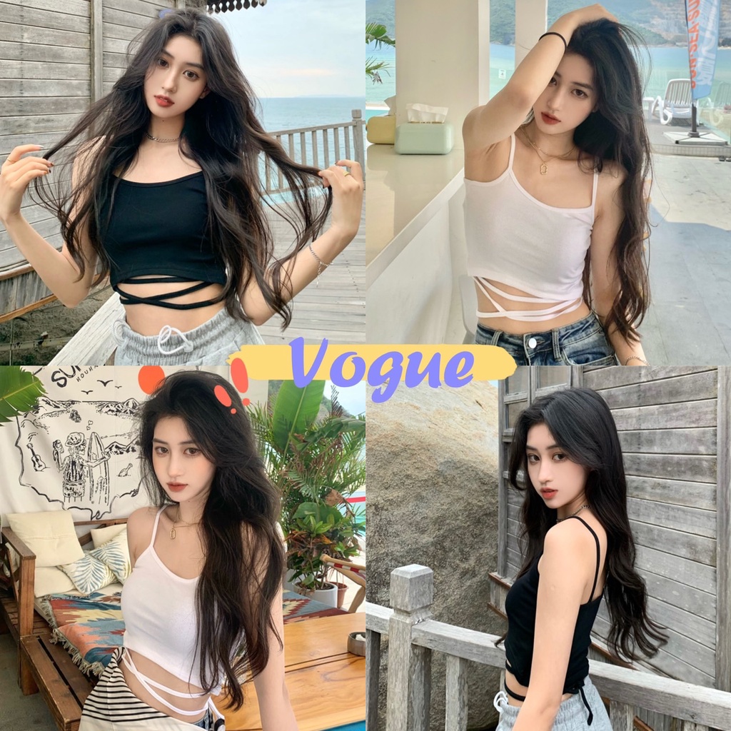 Vogue พร้อมส่ง เสื้อสายเดี่ยวไหมพรม ดีเทลสายผูกเองน่ารักมี3สีน่ารักมาก (CC-33) -H