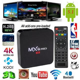 เครื่องซีนถุงMxq Pro 4k กล่องสมาร์ททีวี 1g   8g H3 Quad Core Android 7.1 3d Media Player สาย Usb 2หัว รีโมททีวี Samsung สายต่อมือถือเข้าทีวี ชั้นวางราวเตอร์