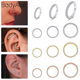 Bodyace 1 ชิ้น สเตนเลส เจาะจมูก คริสตัล จมูก Septum แหวน Clicker Daith Helix เจาะห่วง ต่างหู