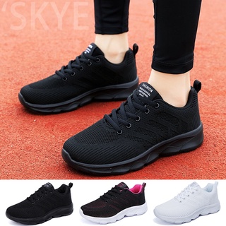 SKYE รองเท้าผ้าใบ สีดำ ผู้หญิง สไตล์เกาหลี รองเท้าผ้าใบ สีขาว รองเท้าผูกเชือก