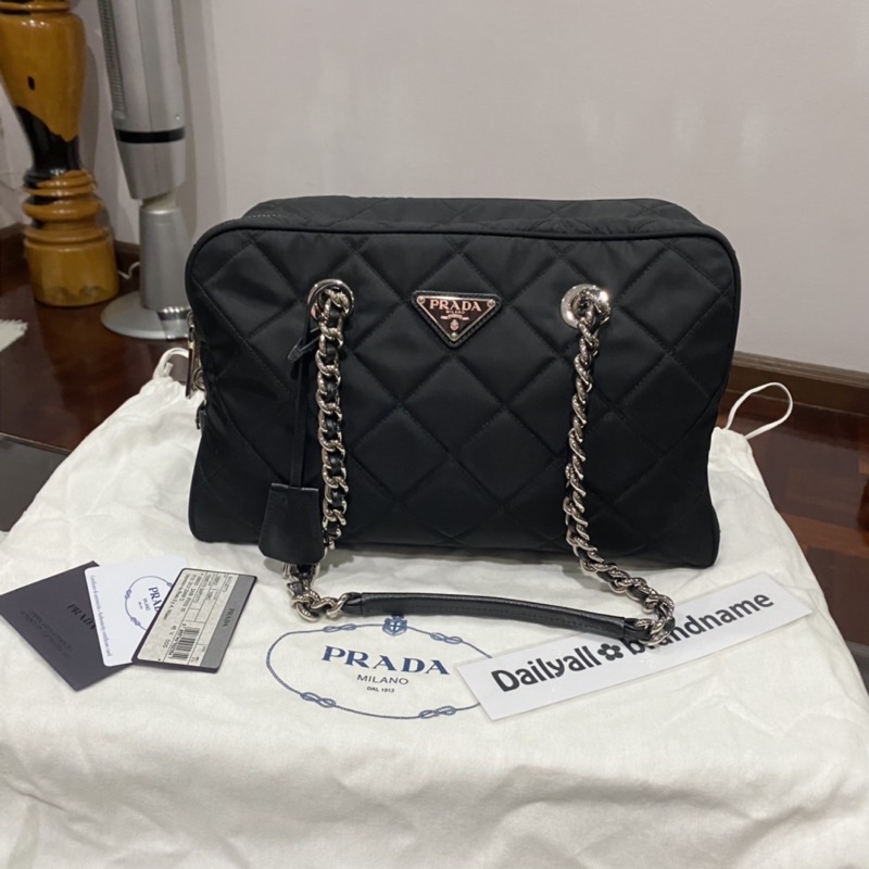 Used like PRADA Shoulder Bag 1BB903 Quilted TESSUTO IMPUNTU NERO Chain  handbag Nylon Saffiano Leather Black Size TU | Shopee Thailand