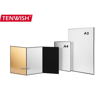 TENWISH 4-in-1 กระดาษแข็งพับสะท้อนแสงสีดำ/เงิน/ทอง/สีขาวสะท้อนแสงหนาสำหรับกล้องถ่ายภาพ A3/A4 ขนาด