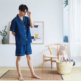 ชุดนอน in.house unisex แขนสั้นขาสั้น สีพื้น ผ้าลินิน