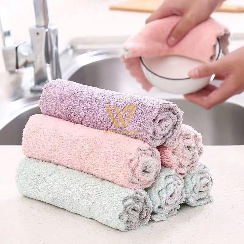 ผ้าทำความสะอาด ผ้าเช็ดโต๊ะ เช็ดจาน เนื้อนุ่ม ซึมซับน้ำได้ดี [พร้อมส่ง！！！ ] wd99