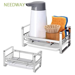 NEEDWAY Self Adhesive Patch Drainer Rack Dish Cloth Sponge Holder Sink Organizer Soap Holder Scourer Pad Stainless Steel Dish Rags Countertop Punch Free Kitchen Storage Tools/Multicolor