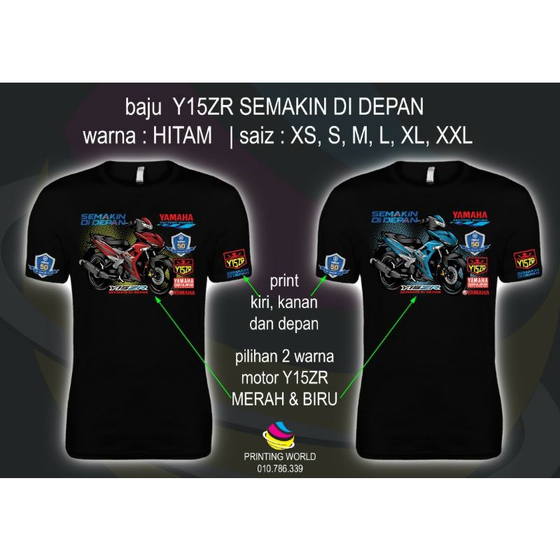 Baju motor RXZ / baju motor Y15ZR พิมพ์ 3 halaman ผ้าฝ้าย 100% พรีเมี่ยม