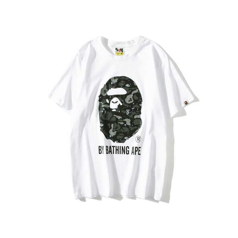 Bape เสื้อยืดแขนสั้น พิมพ์ลายตัวอักษร Ape Shark Camo เรืองแสง สีขาว สีดํา สําหรับผู้ชาย และผู้หญิง