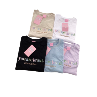 พร้อมส่ง ผ้าคอตตอนเสื้อยืด oversize ปักลายสไตล์มินิมอล ปักลาย you are loved