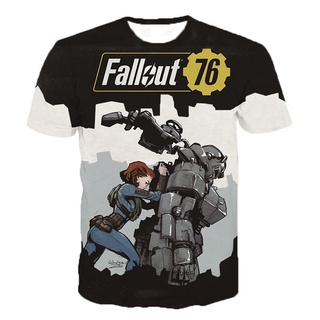 ใหม่ เสื้อยืดลําลอง แขนสั้น คอกลม พิมพ์ลาย Game Fallout 76 3D ทรงหลวม แฟชั่นฤดูร้อน สําหรับผู้ชาย 2021