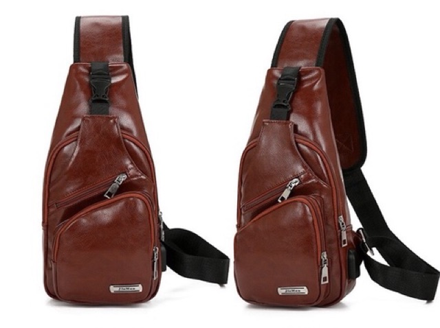 ฟรี!!สายชาร์ตUSB กระเป๋าสะพายหนังผู้ชาย Compact leather bag F063 #4