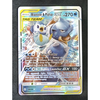 Blastoise &amp; Piplup Tag Team GX คาเม็กซ์ &amp; พจจามะ 38/236 Pokemon Card Gold Flash Light (Glossy) ภาษาอังกฤษ