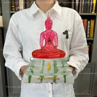 พระบูชาหลวงพ่อโสธร พระพุทธรูปตั้งบูชาขนาดหน้าตัก5นิ้ว ฐานหินอ่อนลายหยกสีมงคลประจำวันเกิด ภายในบรรจุพระแก้วมรกต