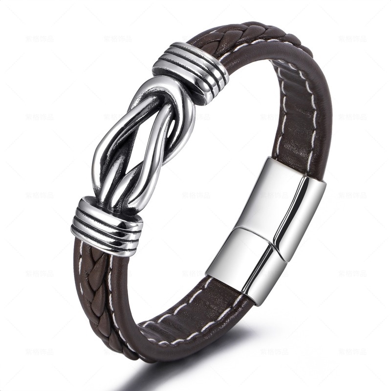 เครื่องประดับ สร้อยข้อมือ หนังถัก สเตนเลส สไตล์วินเทจ แฟชั่นสําหรับผู้ชาย 21 ซม.