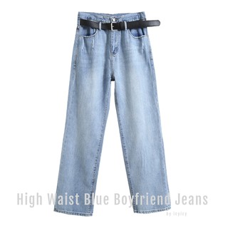 * พร้อมส่ง * High Waist Blue Boyfriend Jeans