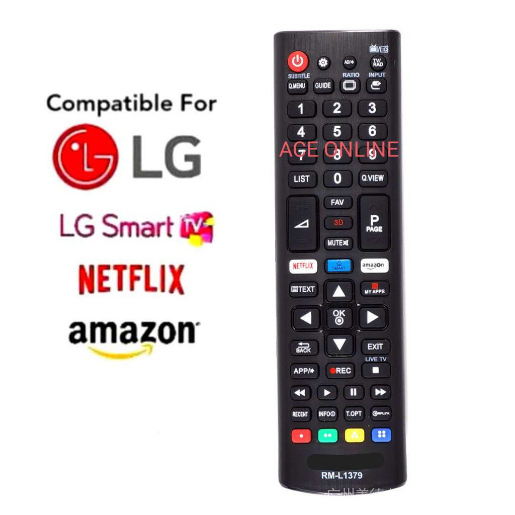 Lg LED LCD Smart TV รีโมตคอนโทรล RM-L1379 พร้อม Netflix / Amazon สําหรับ agf76631064 Akb74475401 Akb75095307 Akb75095303 ....