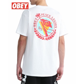 Obey เสื้อยืด แขนสั้น ไหล่ตก พิมพ์ลายป้ายทหาร สีคมชัด