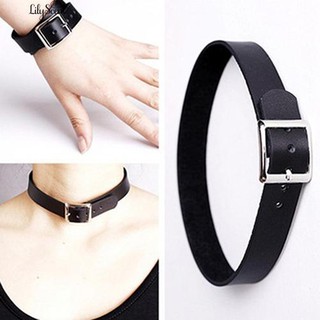 👍🎀ผู้หญิง Punk หนัง faux Choker สร้อยคอหัวเข็มขัดเข็มกลัดเข็มกลัด