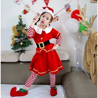 7C247.2 ชุดเด็กหญิง ชุดซานตาครอส ชุดแซนตี้ ชุดคริสต์มาส ลายขวาง Children Santy Santa claus Christmas Costumes