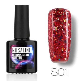 Rosalind สีทาเล็บเจล สี Star &amp; Moon Glitter Nail Gel UV Polish ขนาด 10 ml