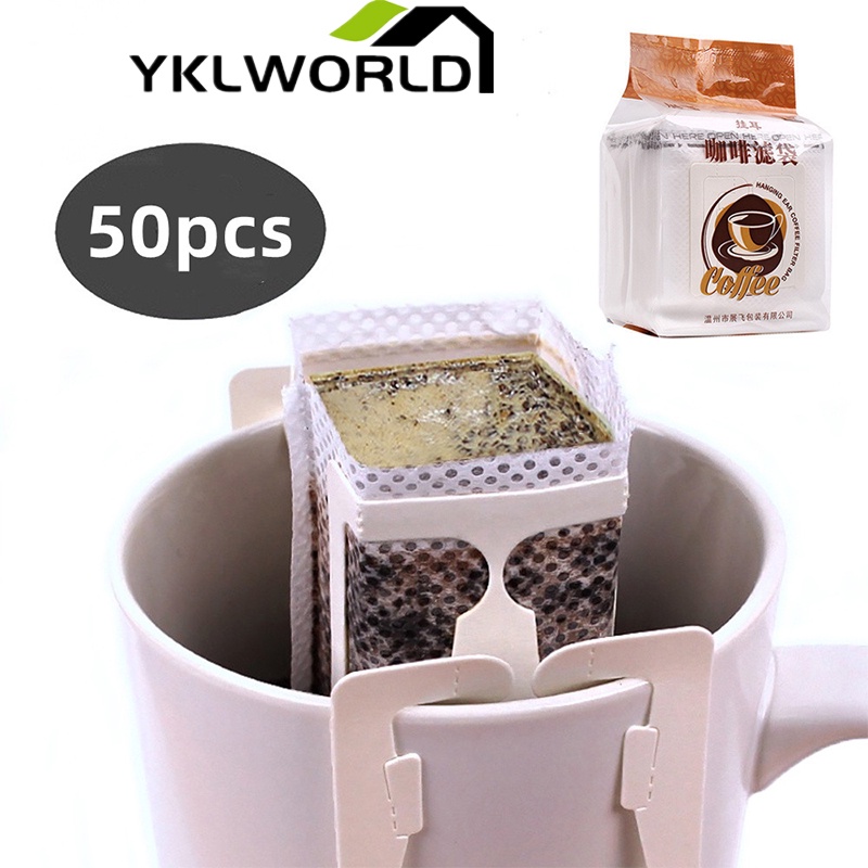 YKLWORLD ถุงดริปกาแฟ 50ซอง ถุงกรองกาแฟดริป ที่กรองกาแฟแบบมีหูแขวน ซองดริปกาแฟ ถุงกรองชา Coffee Drip Filter Bag