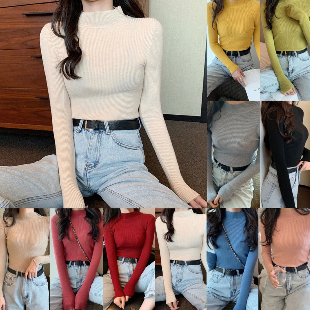 Korean เสื้อคอเต่าไหมพรมแฟชั่น มีสีเยอะมาก