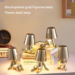 อิตาลี Little Golden Man Night Light Holder Creative Light Holder Decor โคมไฟการ์ตูนโคมไฟตั้งโต๊ะ Modern Room Decor Bri