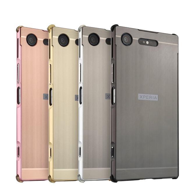 เคส สำหรับ Sony Xperia XZ1 Compact Hybrid Metal Bumper + Aluminium Brush Style Backboard